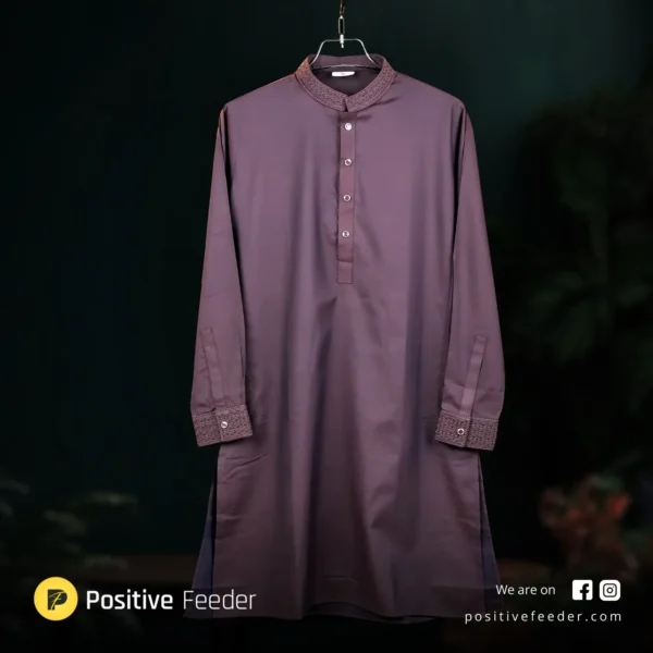 maroon panjabi-4 (1) Premium Dark Maroon Grace Cotton Panjabi – Authentic Pakistani Fabric