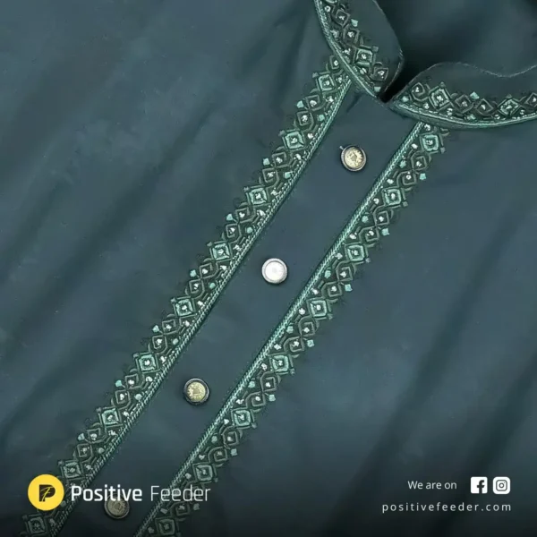 Luxury Dark Teal Jacquard Panjabi – China Bamboo Stretch Fabric