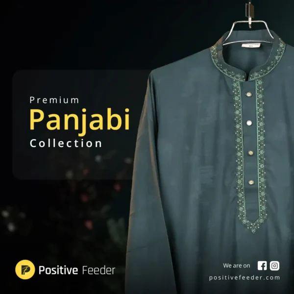 Luxury Dark Teal Jacquard Panjabi – China Bamboo Stretch Fabric