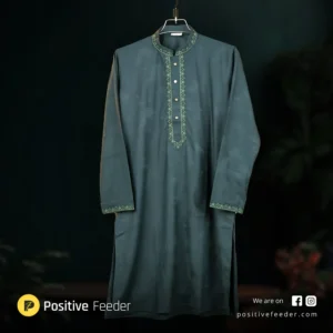 Luxury Dark Teal Jacquard Panjabi – China Bamboo Stretch Fabric