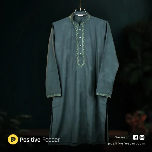 Luxury Dark Teal Jacquard Panjabi – China Bamboo Stretch Fabric